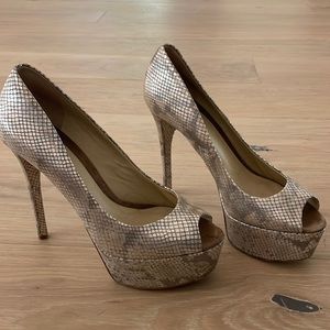 Brian Atwood snakeskin platform shoes